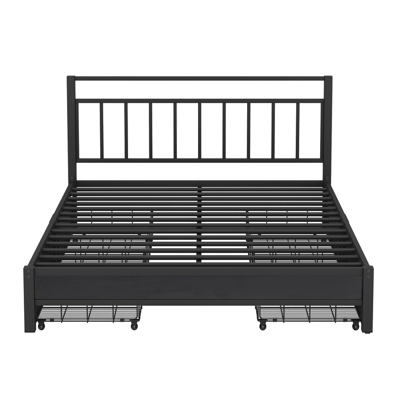 Queen Size Storage Platform Bed with 4 Drawers, Black