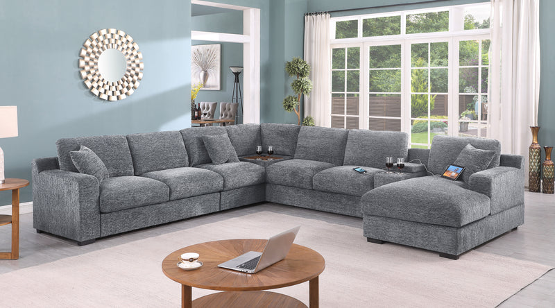 Celine - Chenille Fabric Corner Sectional Sofa With Right-Facing Chaise, Cupholders, And Charging Ports