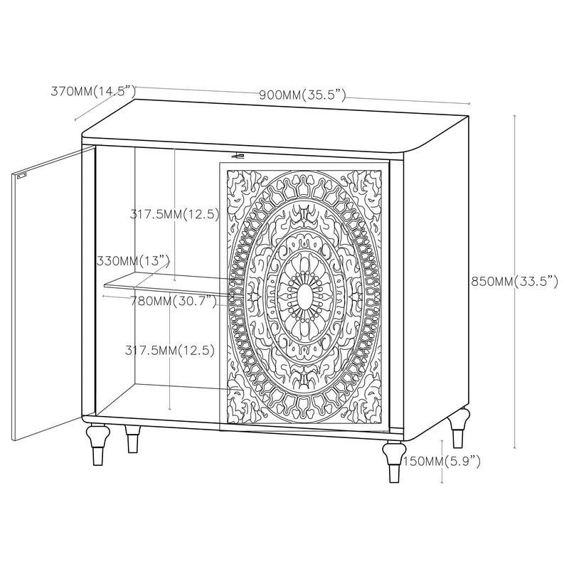 Cardella - 2 Door Mandala Accent Cabinet - Distressed White