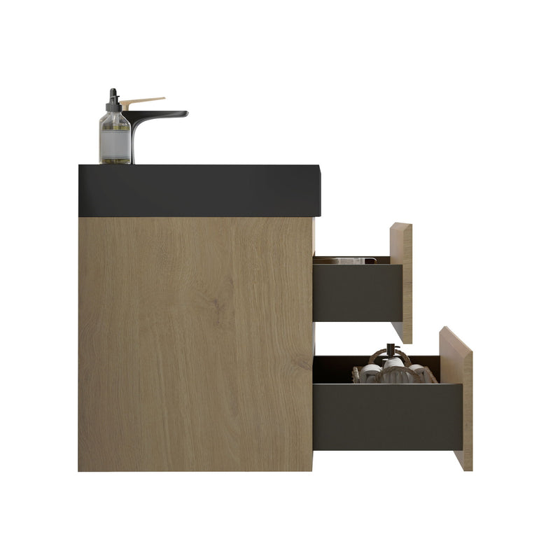 Alice - Natural Oak Bathroom Vanity With Sink, Large Storage Wall Mounted Floating Bathroom Vanity For Modern Bathroom, One-Piece Black Sink Basin Without Drain