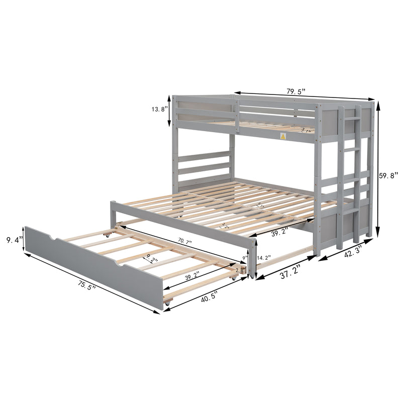 Twin over Pull-out Bunk Bed with Trundle, Gray