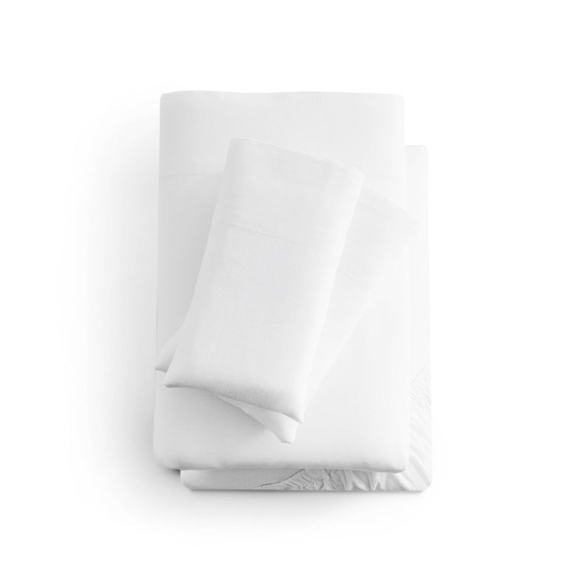 Linen-Weave Cotton Split King Sheet Set - White