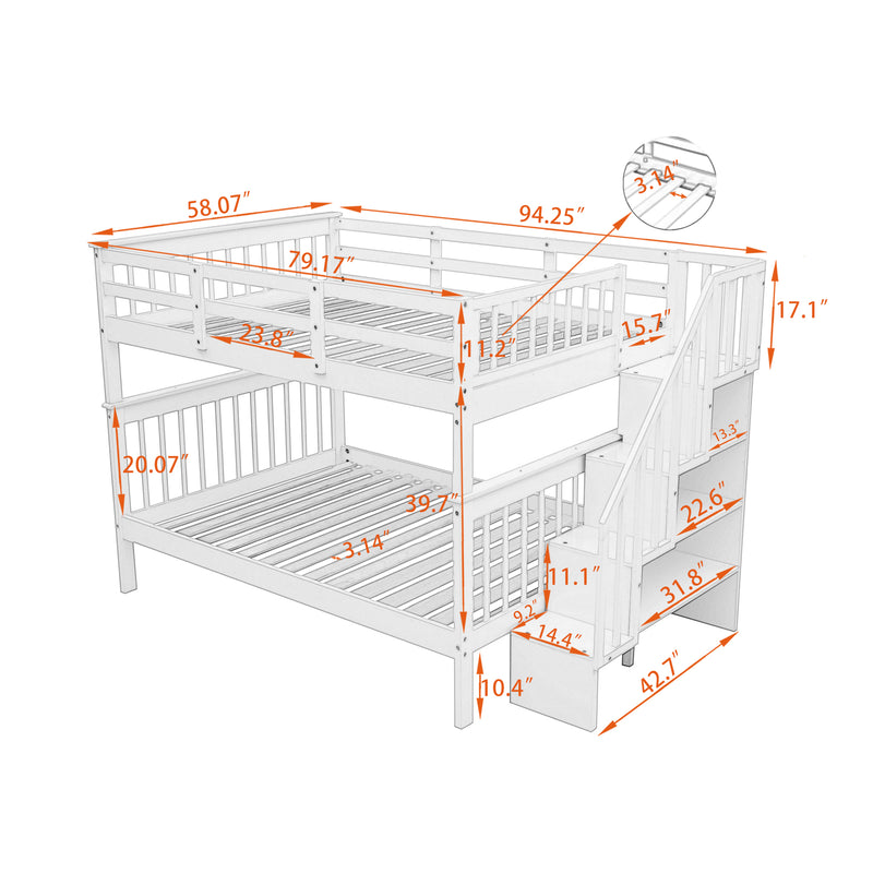 Stairway Full-Over-Full Bunk Bed with Storage and Guard Rail for Bedroom, Dorm, White color(OLD SKU :LP001110AAK)