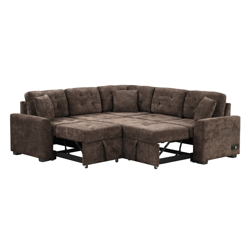 L-Shape Sofa Bed Pull-Out Sleeper Sofa With Wheels, USB Ports, Power Sockets For Living Room