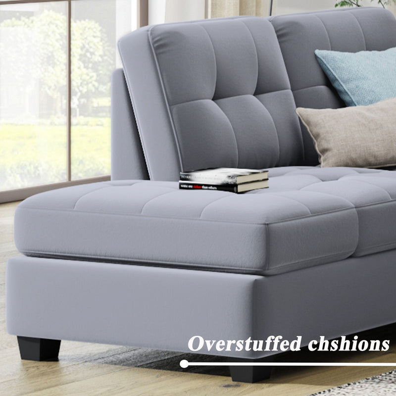 Sectional Sofa With Reversible Chaise Lounge, L-Shaped Couch With Storage Ottoman And Cup Holders