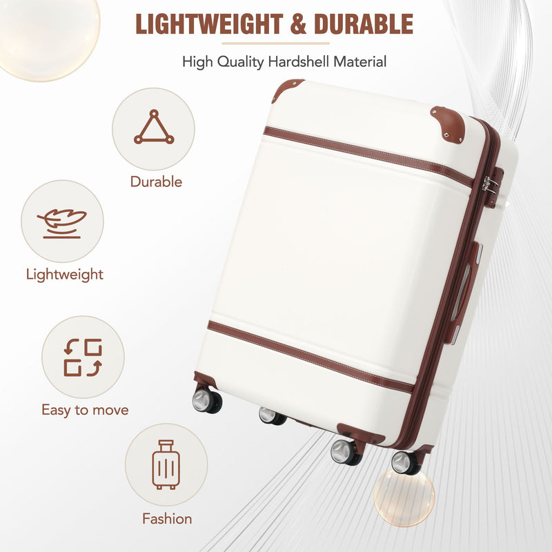 Hardshell Luggage With Tsa Lock, 24" Expandable Lightweight Suitcase With Spinner Wheels, Single Vintage Luggage