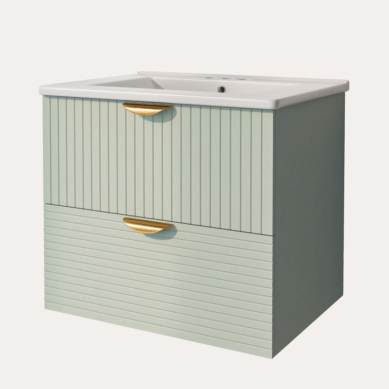 Modern Wall-Mounted Bathroom Vanity With 2 Drawers, Ideal For Small Bathrooms - Green