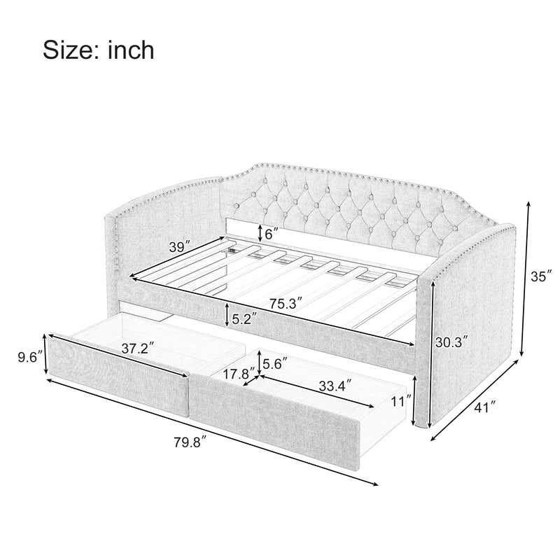 Twin Size Upholstered Daybed with Drawers for Guest Room, Small Bedroom, Study Room,Gray