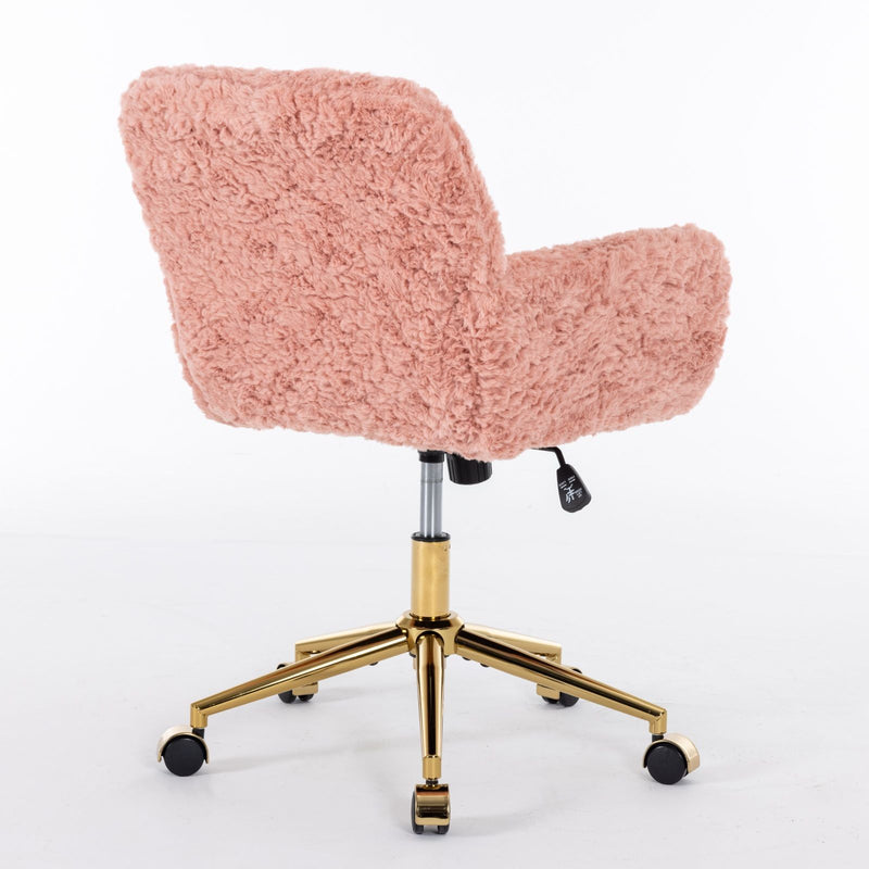 Office Chair, Artificial Rabbit Hair Home Office Chair With Golden Metal Base, Adjustable Desk Chair Swivel Office Chair, Vanity Chair