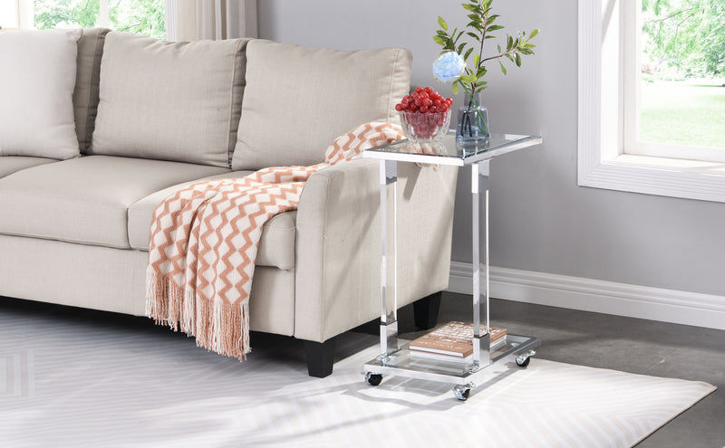 Side Table, Sofa Table, Glass Top C Shape Square Table With Metal Base For Living Room, Bedroom, Balcony Home And Office