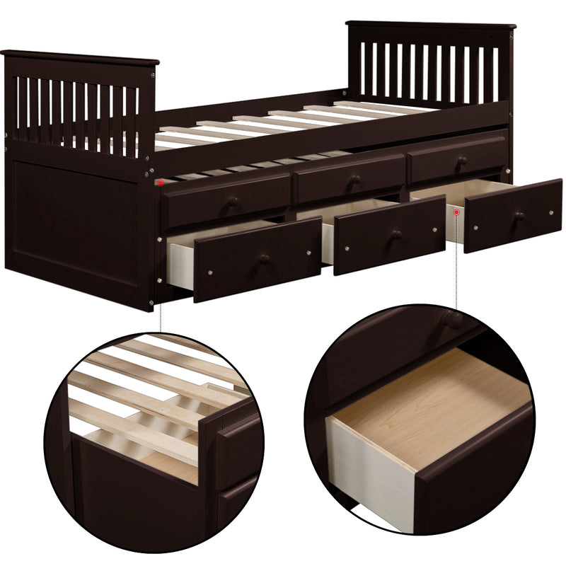 TOPMAX Captain's Bed Twin Daybed with Trundle Bed and Storage Drawers, Espresso