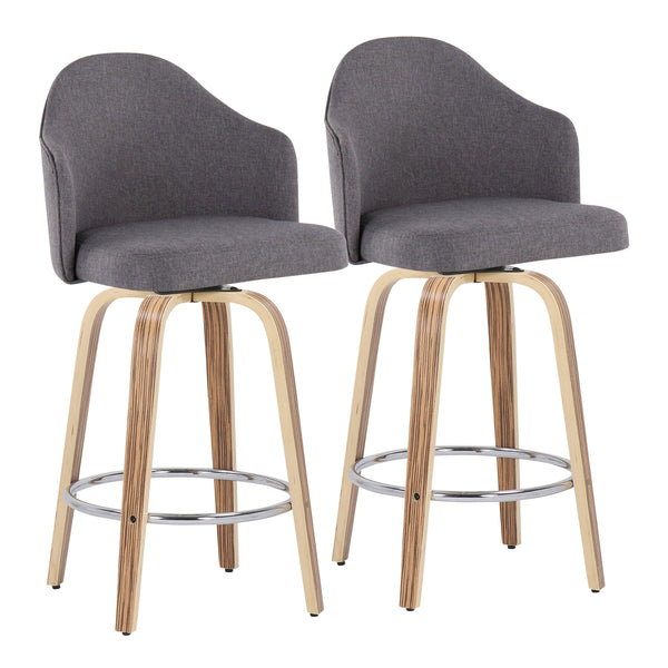 Ahoy - Mid-Century Modern Fixed Height Counter Stool With Zebra Legs / Round Chrome Footrest (Set of 2) - Gray