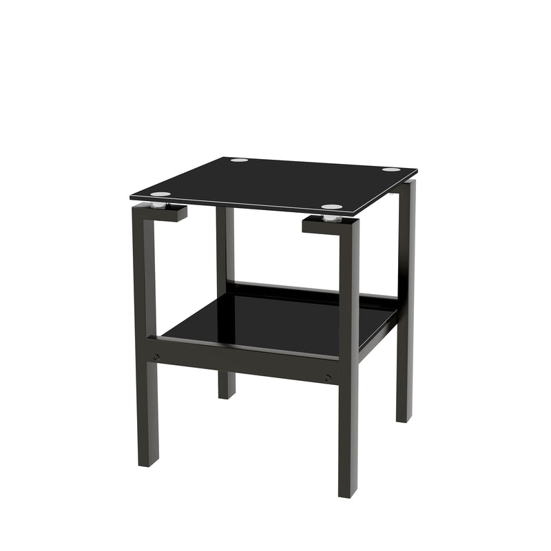 Tempered Glass End Table With 2 Layer, Small Side Table For Living Room