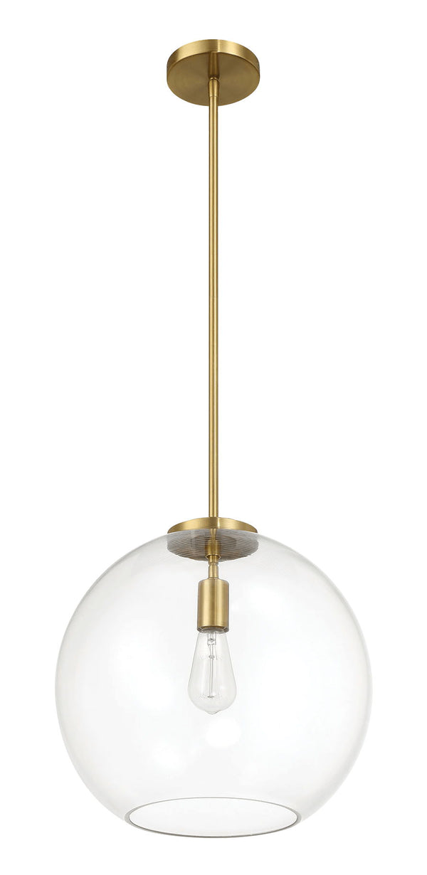 Gleam - Single Light Pendant Lamp With Clear Globe Satin - Antique Brass / Clear / Gold