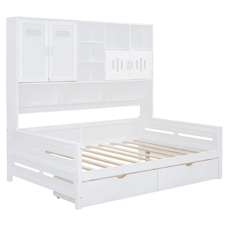 Wooden Daybed With 2 Drawers, And All-In-One Cabinet And Shelf