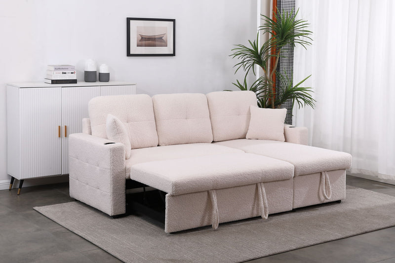 Lambswool - Pull Out Sleeper Sectional Sofa With Storage Chaise