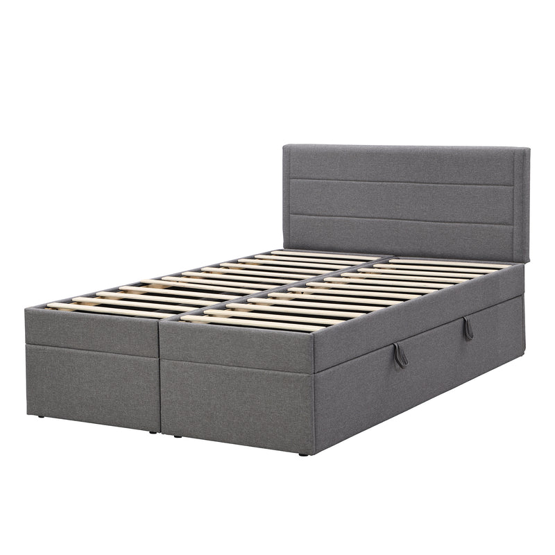 Queen Size Upholstered Platform Bed with Storage Underneath, Gray