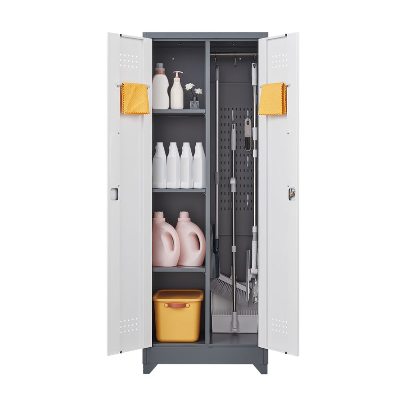 Metal Storage Cabinets, Cleaning Tool Cabinet With Locking Door, Tall Broom Tool Organizer And Storage, Large Storage Cabinet For Kitchen