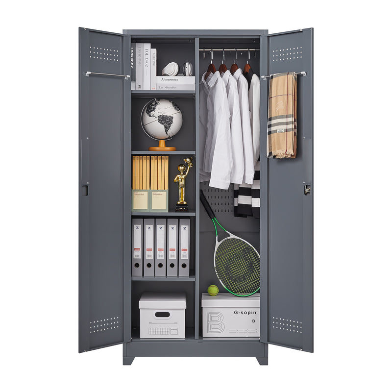 Metal Storage Cabinets, Cleaning Tool Cabinet With Locking Door, Tall Broom Tool Organizer And Storage, Large Storage Cabinet For Kitchen