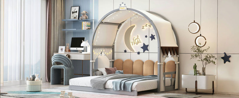 Extended Bed With Arched Roof And Trundle