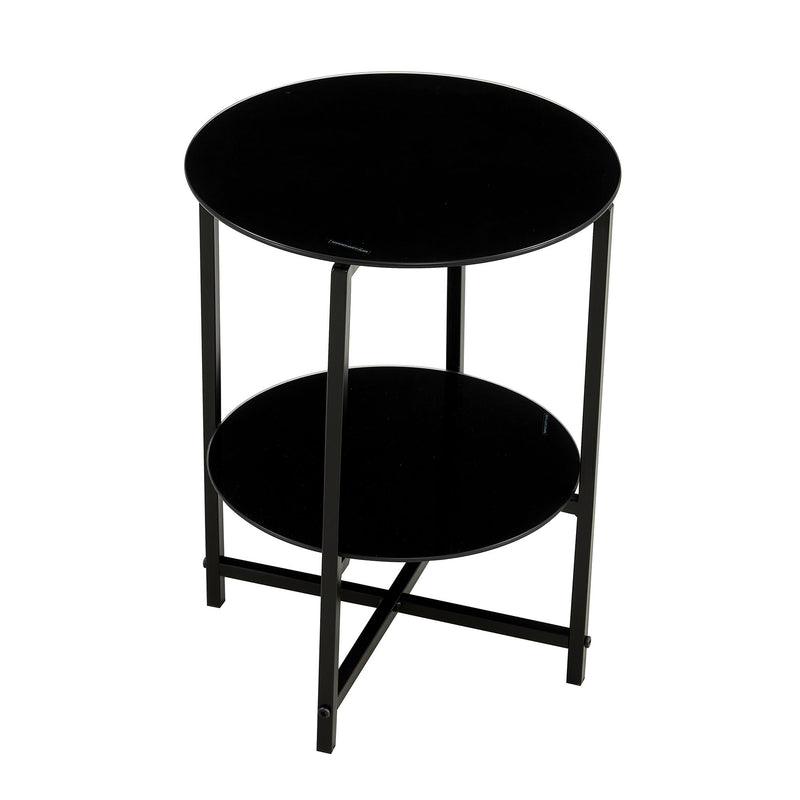 JWS Tempered Glass End Table (Set of 2) , Round Coffee Table For Bedroom Living Room Office - Black