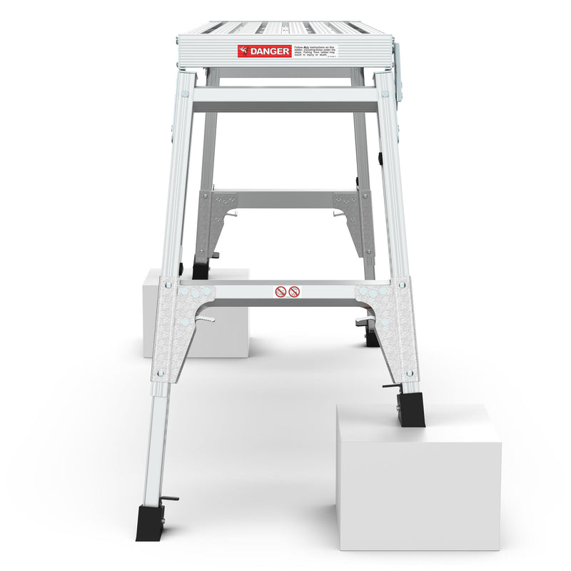 Aluminum Work Platform Large Size Step Stool Folding Portable Work Bench 40" Width Telescopic Feet Height Adjustable - Gray