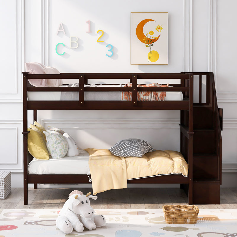 Stairway Twin-Over-Twin Bunk Bed with Storage and Guard Rail for Bedroom, Dorm, Espresso color(OLD SKU :LP000109AAP)