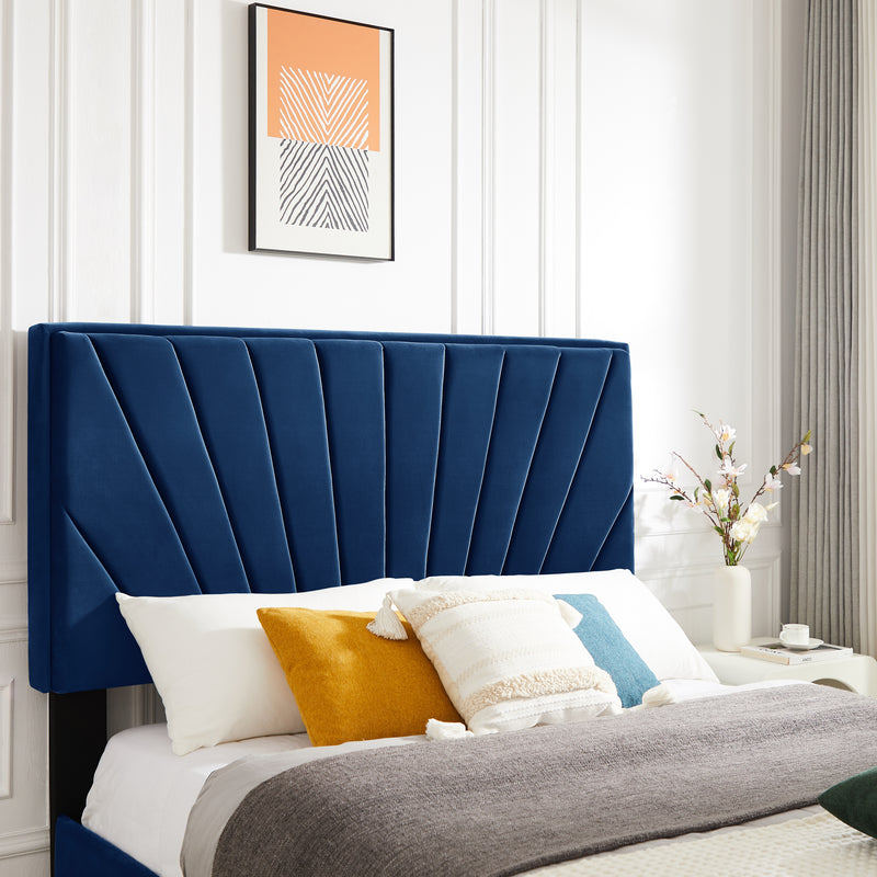 B108 Full bed with two nightstands, Beautiful line stripe cushion headboard , strong wooden slats + metal legs with Electroplate