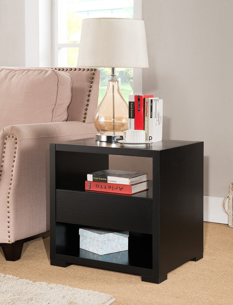 Accent Table, Sofa Side Table With Drawer And 2 Tier Shelves - Black