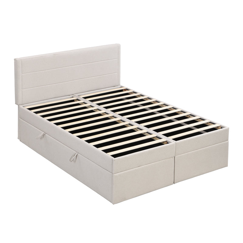 Queen Size Upholstered Platform Bed with Storage Underneath, Beige