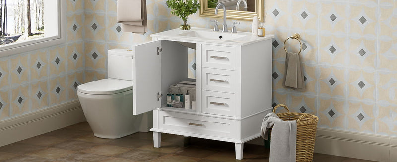 Bathroom Vanity, Modern Bathroom Cabinet With Sink Combo Set, Bathroom Storage Cabinet With A Soft Closing Door And 3 Drawers, Solid Wood Frame