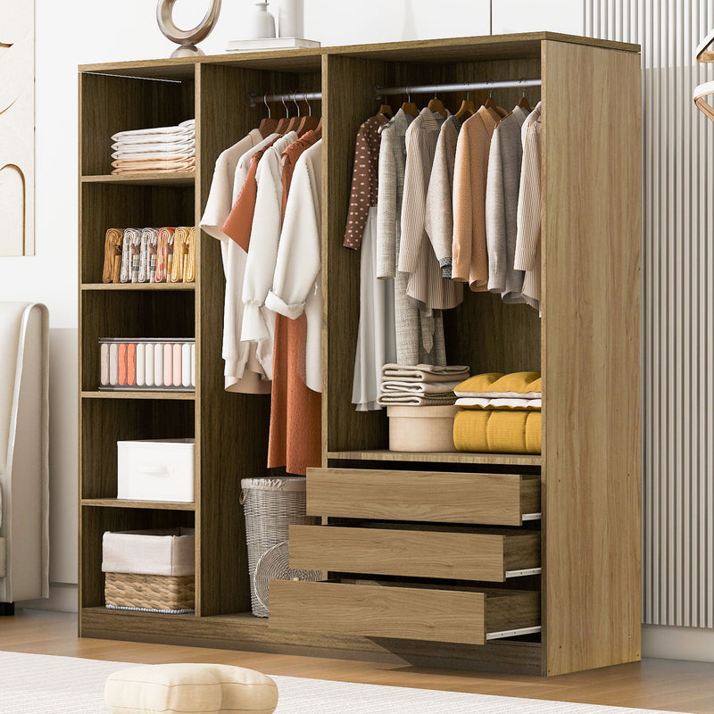 Doorless Storage Wardrobe For Dedroom With Shelves And 3 Drawers