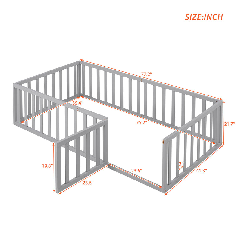 Twin Size Wood Daybed Frame with Fence, Gray(OLD SKU :WF289661AAE)