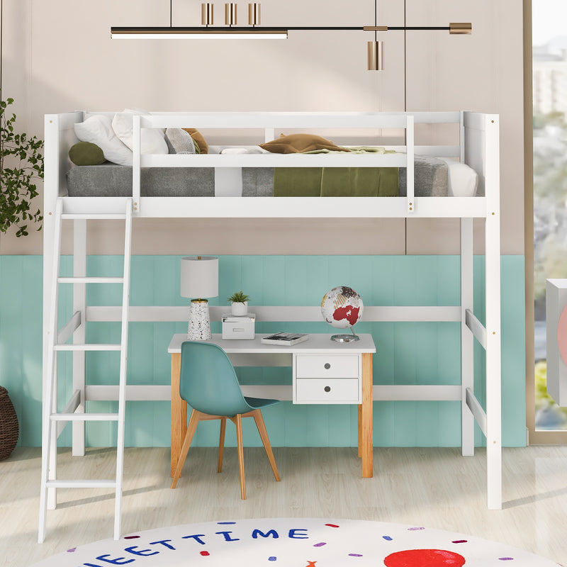 Solid Wood Twin Size Loft Bed with Ladder(White)(OLD SKU: WF191903AAK)