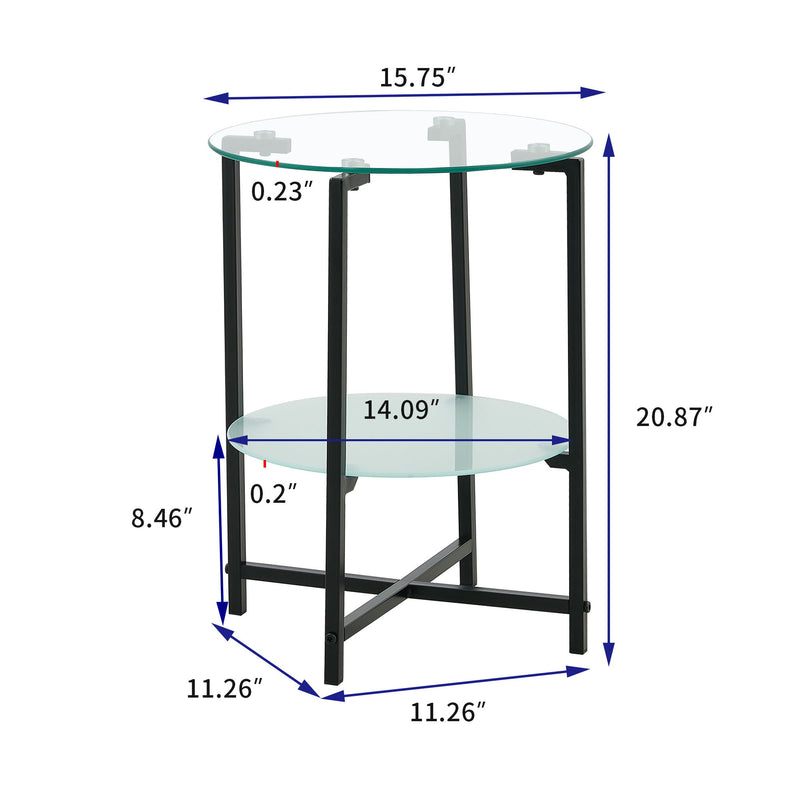 JWS Tempered Glass End Table (Set of 2) , Round Coffee Table For Bedroom Living Room Office - Black