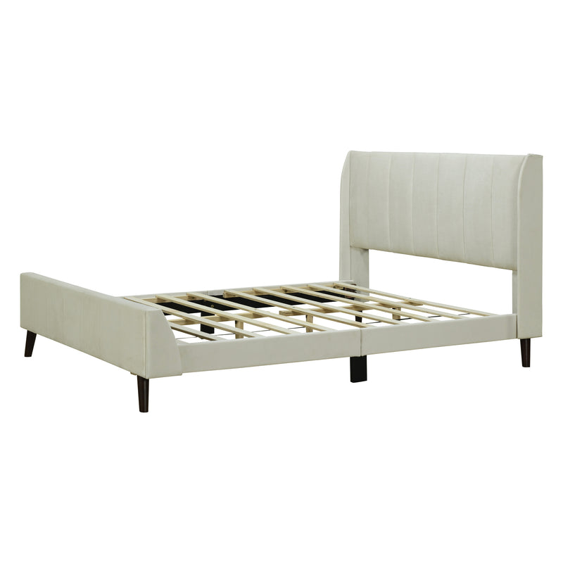 Queen Size Upholstered Platform Bed, Velvet, Beige