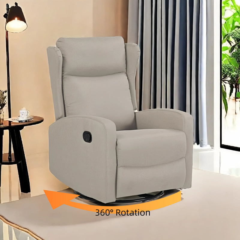 Rocking Swivel Recliner Chair For Living Room, 360 Degree Swivel, Adjustable Modern Reclining Chair, Classic And Traditional Recliner Sofa With Lumbar Support - Ligth Gray