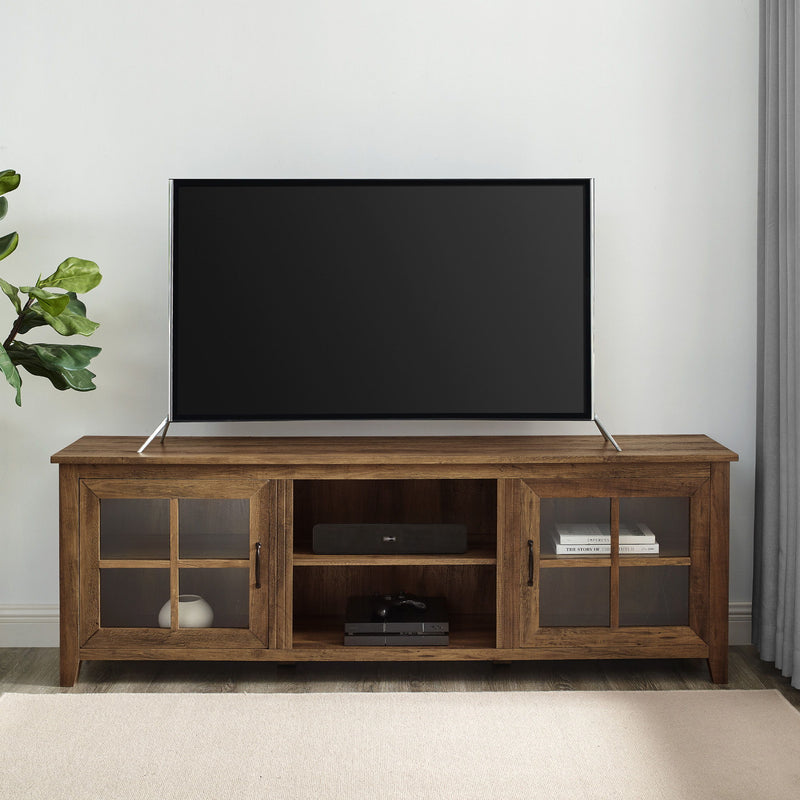 Modern Farmhouse 2 Door Glass Windowpane 70" TV Stand For 80" TVs