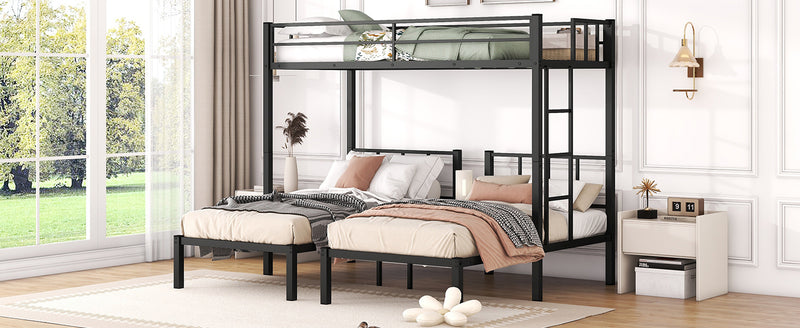 Twin over Twin & Twin Bunk Beds for 3, Twin XL over Twin & Twin Bunk Bed Metal Triple Bunk Bed, Black(Pre-sale date: February 8th.)