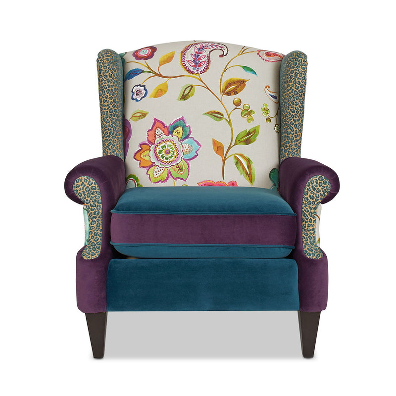 Anya - Boho Chic Wingback Accent Arm Chair - Floral / Leopard / Blue Teal / Purple