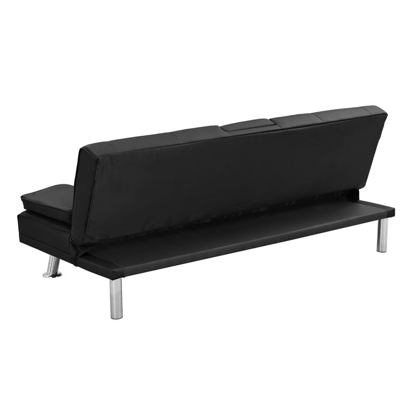 Sofa Bed With Armrest Two Holders Wood Frame, Stainless Leg Futon