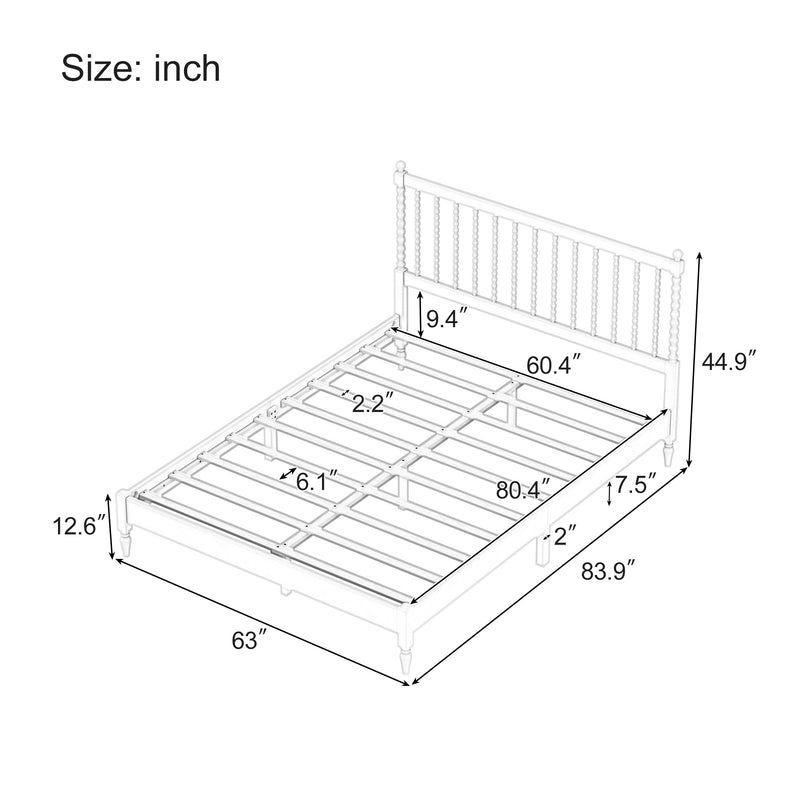 Queen Size Wood Platform Bed with Gourd Shaped Headboard, Antique White