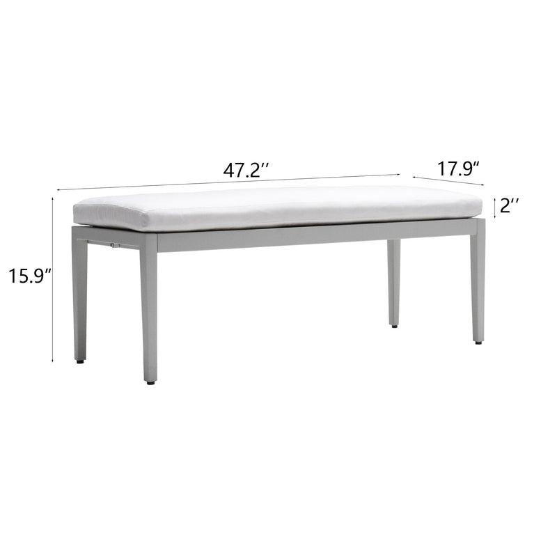 Outdoor Patio Aluminum Stationary Bench With Sunbrella Fabric Cushion - Grayish