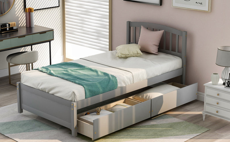 Platform Storage Bed Wood Bed Frame With Two Drawers And Headboard