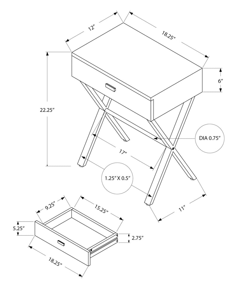 Accent Side X Table, Storage Drawer, Contemporary & Modern