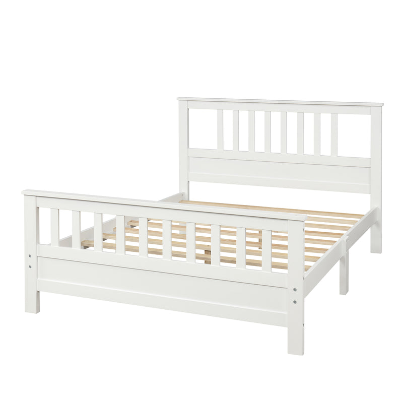 Wood Platform Bed with Headboard and Footboard, Full (White)