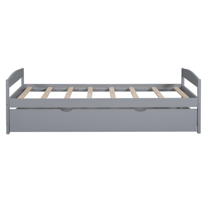 Twin Size Platform Bed with Twin Size Trundle, Gray