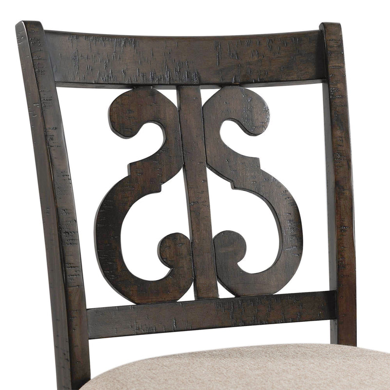 Stone - Counter Swirl Back Side Chair (Set of 2) - Smokey Walnut