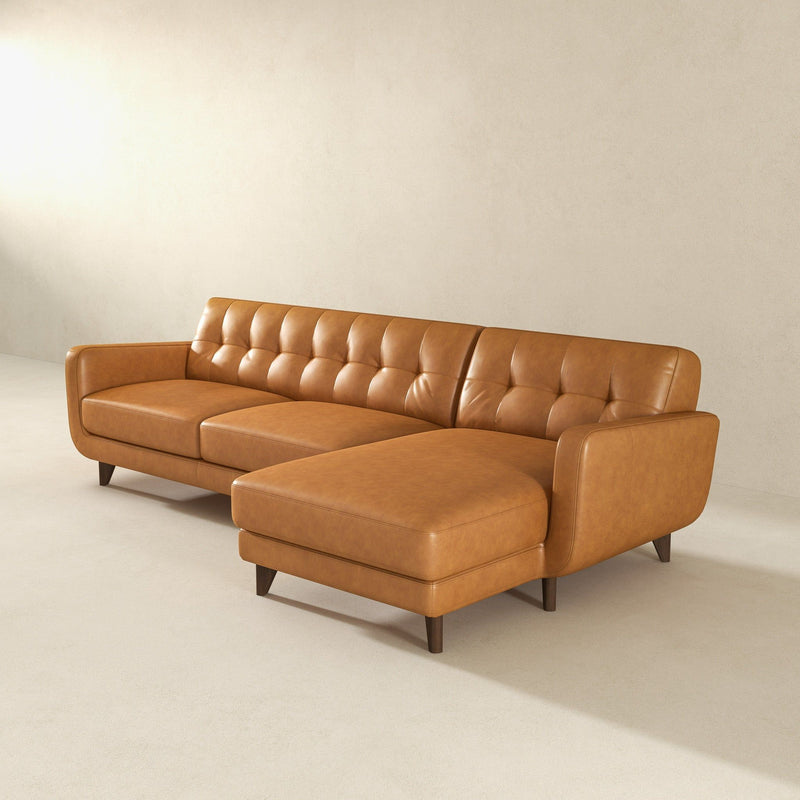 Allison - Mid-Century Modern Leather Sectional Sofa Chaise