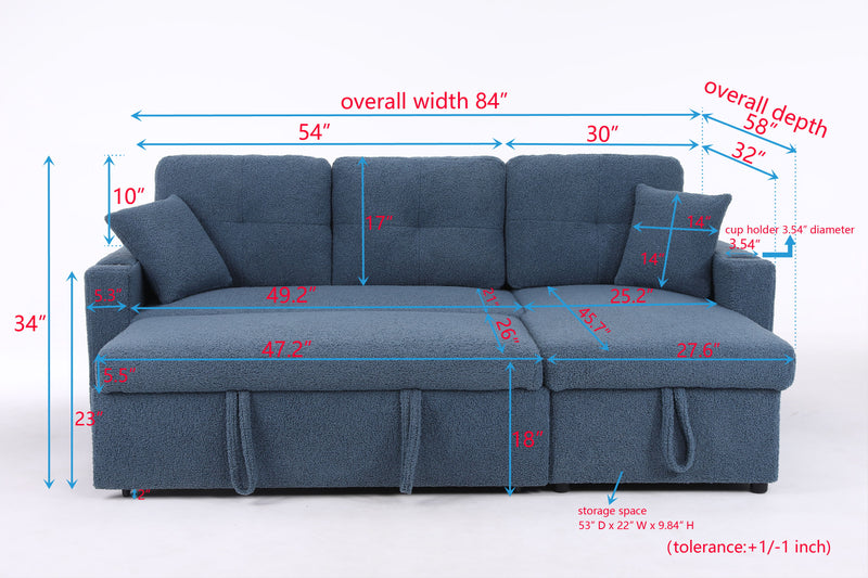 Lambswool - Pull Out Sleeper Sectional Sofa With Storage Chaise